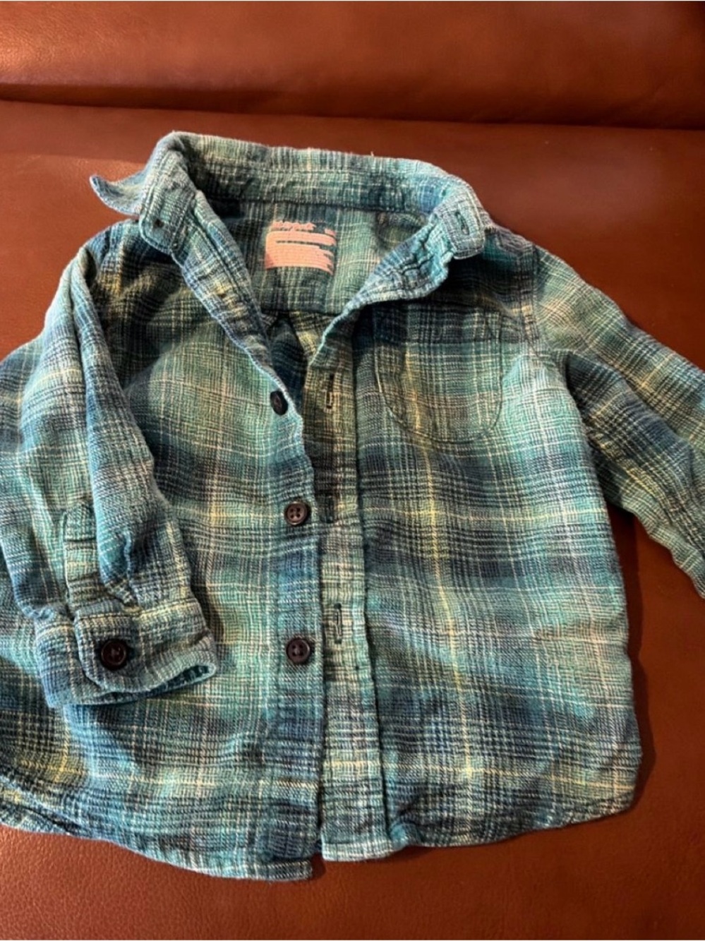 Cat & Jack Teal Plaid Button-Down Shirt 18 Months